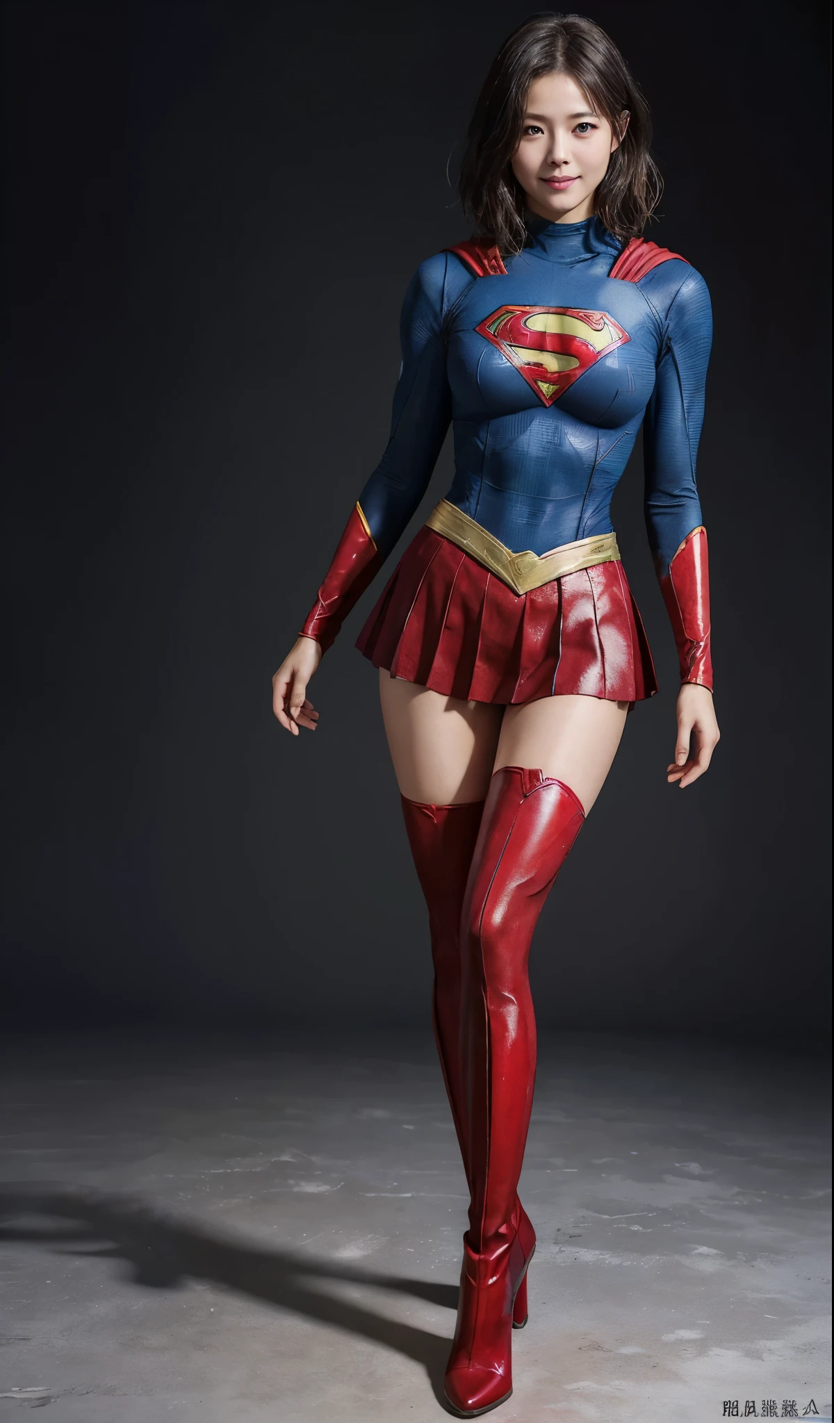 No background、(((Beautiful legs in black tights.)))、(((Legally express the beauty of your smile)))、((((Make the most of your original images)))、(((Supergirl Costume)))、(((Beautiful short bob hair)))、(((suffering)))、(((Please wear black tights....、Wear red boots)))、((Best image quality、8k))、((highest quality、8k、masterpiece:1.3))、(((Preserve background )))、Sharp focus:1.2、Beautiful woman with perfect figure:1.4、Slim Abs:1.2、Wet body:1.5、Highly detailed face and skin texture、8k