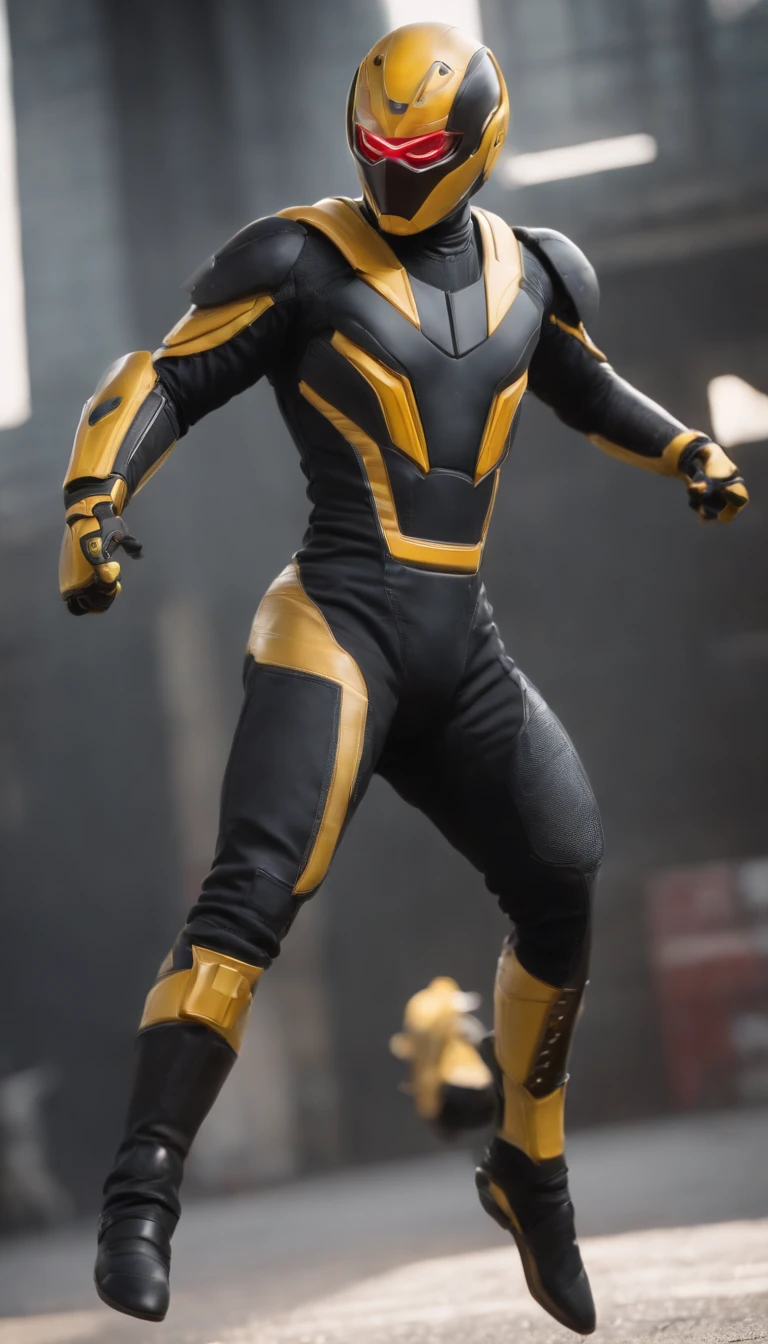 #quality(8k wallpaper of extremely detailed CG unit, masterpiece, hight resolution, top-quality, top-quality real texture skin,hyper realisitic, digitial painting,increase the resolution,RAW photosbest qualtiy,highly detailed,the wallpaper),solo,#1boy,(mature male,muscular,Faiz\(kamen rider 555\),black footwear,yellow eyes,black bodysuit,rider belt,gloves,helmet,armor,antennae,bodysuit,fighting stance,action pose,jumping kick:2.0,motion lines,motion blur on leg:1.6,red rays on foot),#background(big garage,inside)