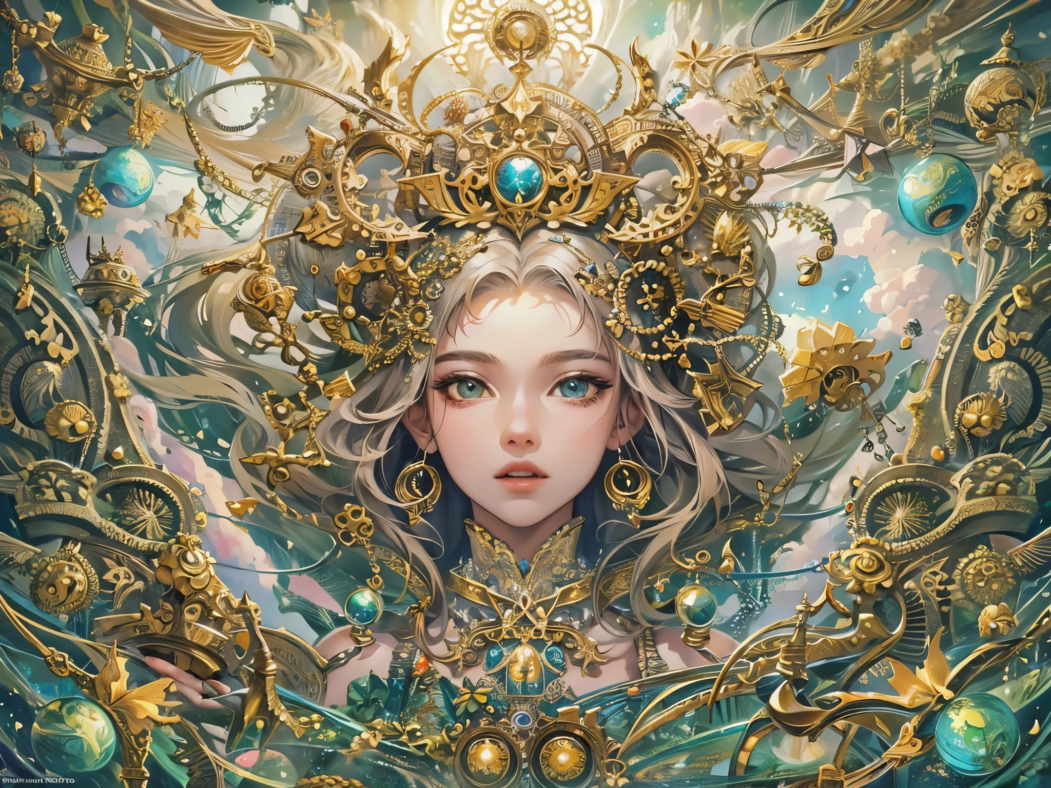 official art, unity 8k wallpaper, ultra detailed, beautiful and aesthetic, masterpiece, best quality, (zentangle, mandala, tangle, entangle), (fractal art:1.3) , 1girl, extremely detailed, dynamic angle, cowboyshot, the most beautiful form of chaos, elegant, a brutalist designed, vivid colours, romanticism, by james jean, roby dwi antono, ross tran, francis bacon, michal mraz, adrian ghenie, petra cortright, gerhard richter, takato yamamoto, ashley wood, atmospheric, ecstasy of musical notes, streaming musical notes visible