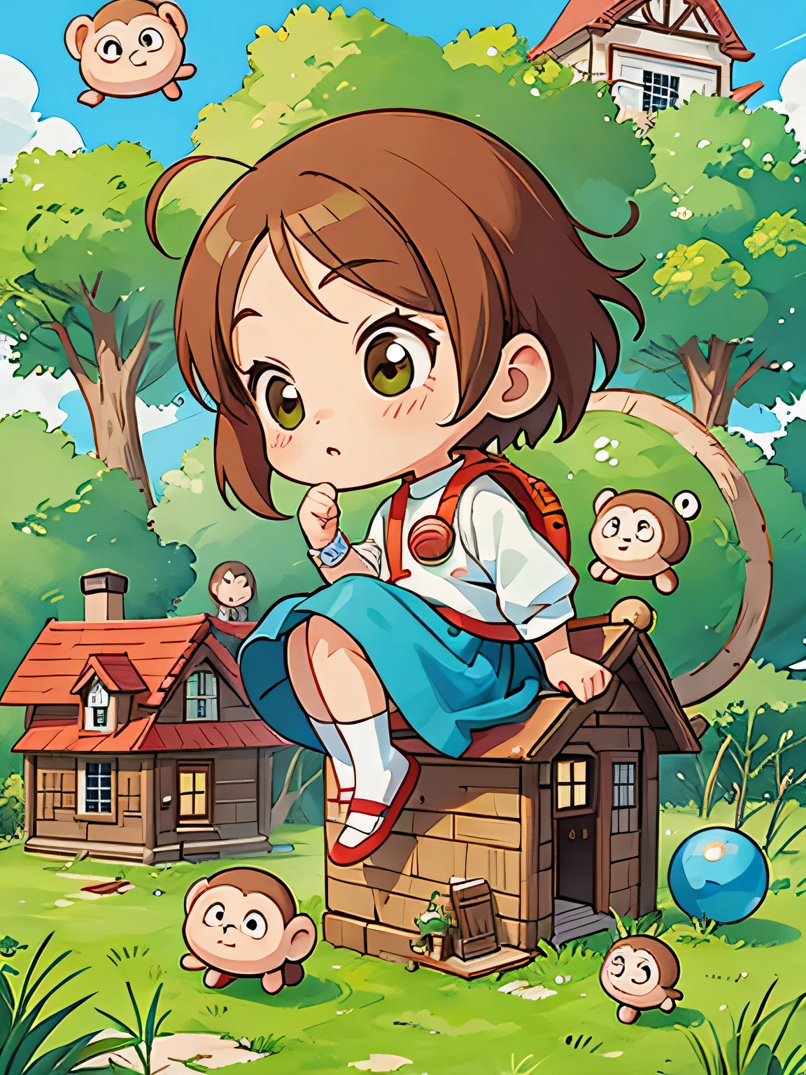Akira Toriyama Style, Kawaii Design, most beautiful girl ever、Chibi, monkey, The house of the future、Mars