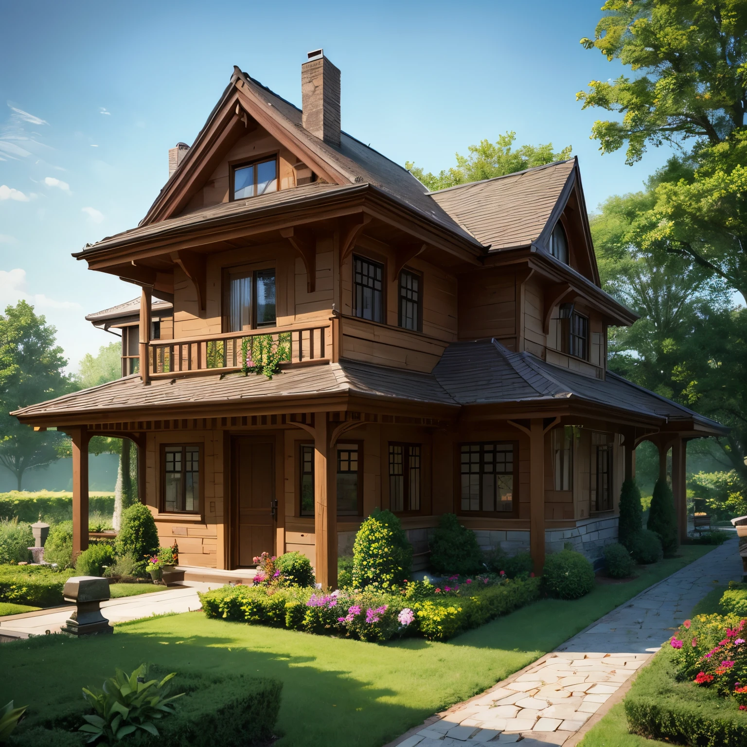 House in the garden,Fantasy,4k,It's dark.,The light is dim.,{{HD,4k,realistically}}