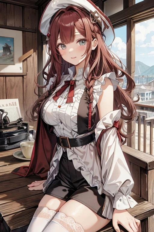 (masterpiece, best quality), 1girl, Mahogany Dutch Fishtail Braid with Flower Accents, flat chest, <lora:Milo Manara Style v2.0:1> mlmnr style