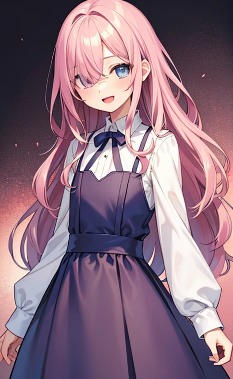 (masterpiece:1.4、top-quality、illustration:,realistic、)、(character focus、,upper body:1.3)、(1girl),(Open mouth happy smile:1.3),(),cute face,blue eyes、(tareme:1.3)、
,(stand:1.4),(pink blonde hair),
,(slender),(loose dress:1.3),
(hair over one eye:1.3),(volumey,sidelocks,wavy hair:1.3), (flat chest:1.3)、
、slender、