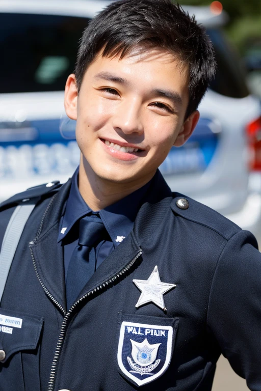 Young male police officer smile