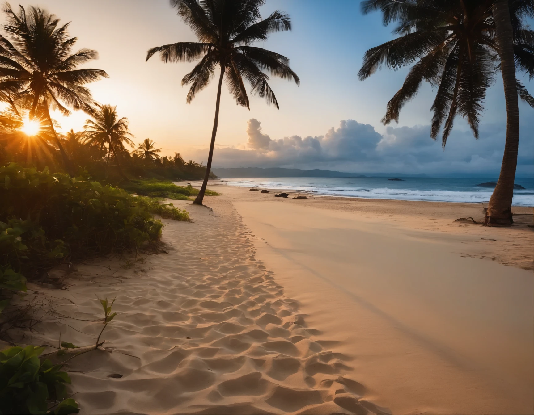 WeChat Abatan Beach,Coconut Tree,endless ocean,The sun rising in the distance