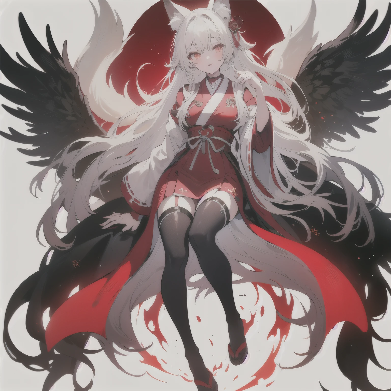((best quality)), ((masterpiece)), (detailed), perfect face, kitsune maiden, white long hair, fox ears, fox tail, kitsune mask, full body, white background, full body,