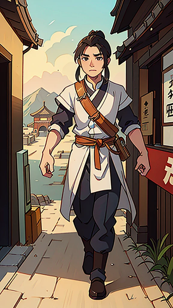 (walking)、Ancient Chinese man in armor、Three Kingdoms、Ancient Chinese man with topknot