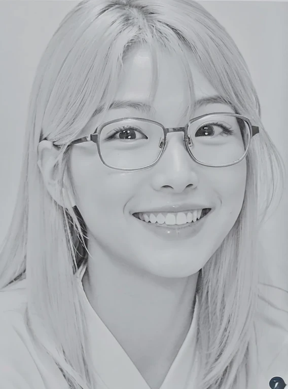 Japanese women, Age 25。Wearing glasses、Long Hair、Xu々To、smile、カラー写真風To表現してください