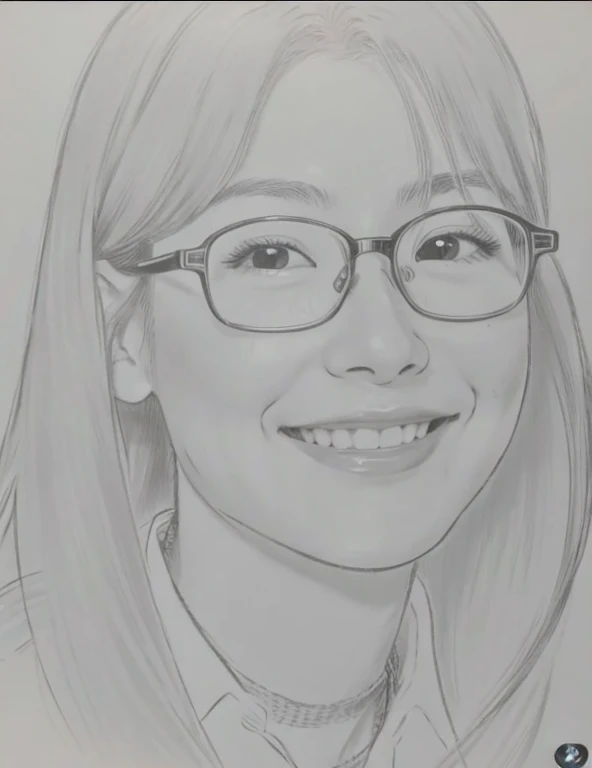 Japanese women, Age 25。Wearing glasses、Long Hair、Xu々To、smile、カラー写真風To表現してください