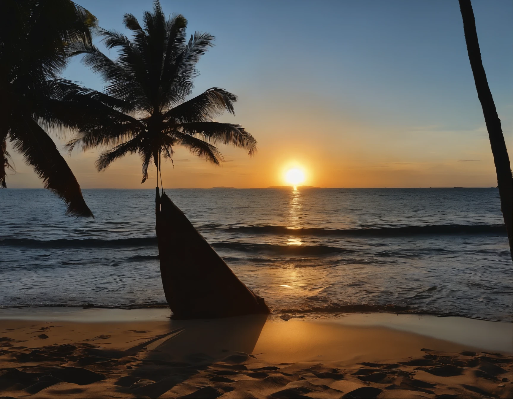 WeChat Abatan Beach，Coconut Tree，endless ocean，The sun rising in the distance