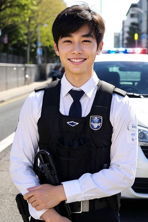 Young male police officer　Japanese　smile