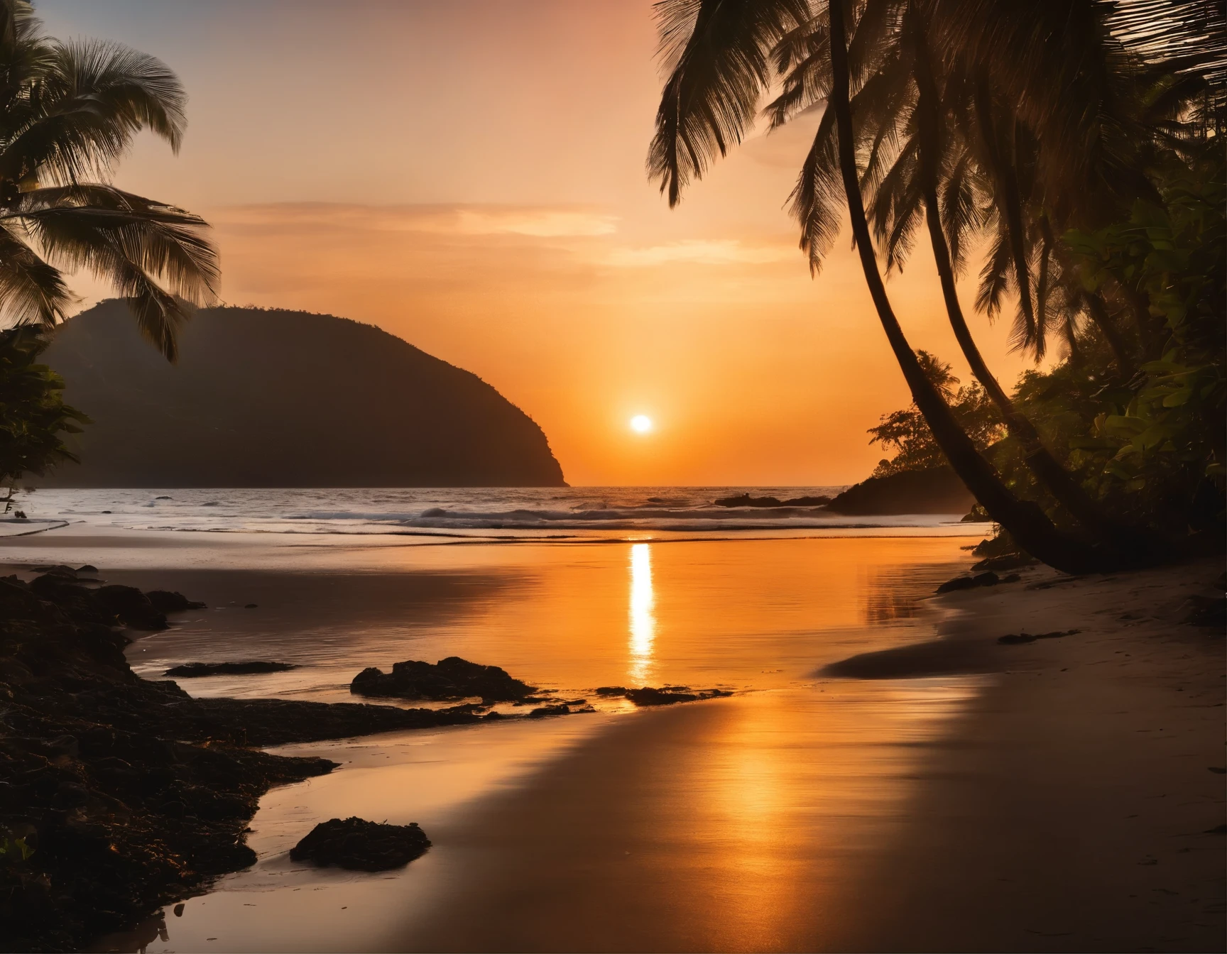 WeChat Abatan Beach,Coconut Tree,endless ocean,The sun rising in the distance