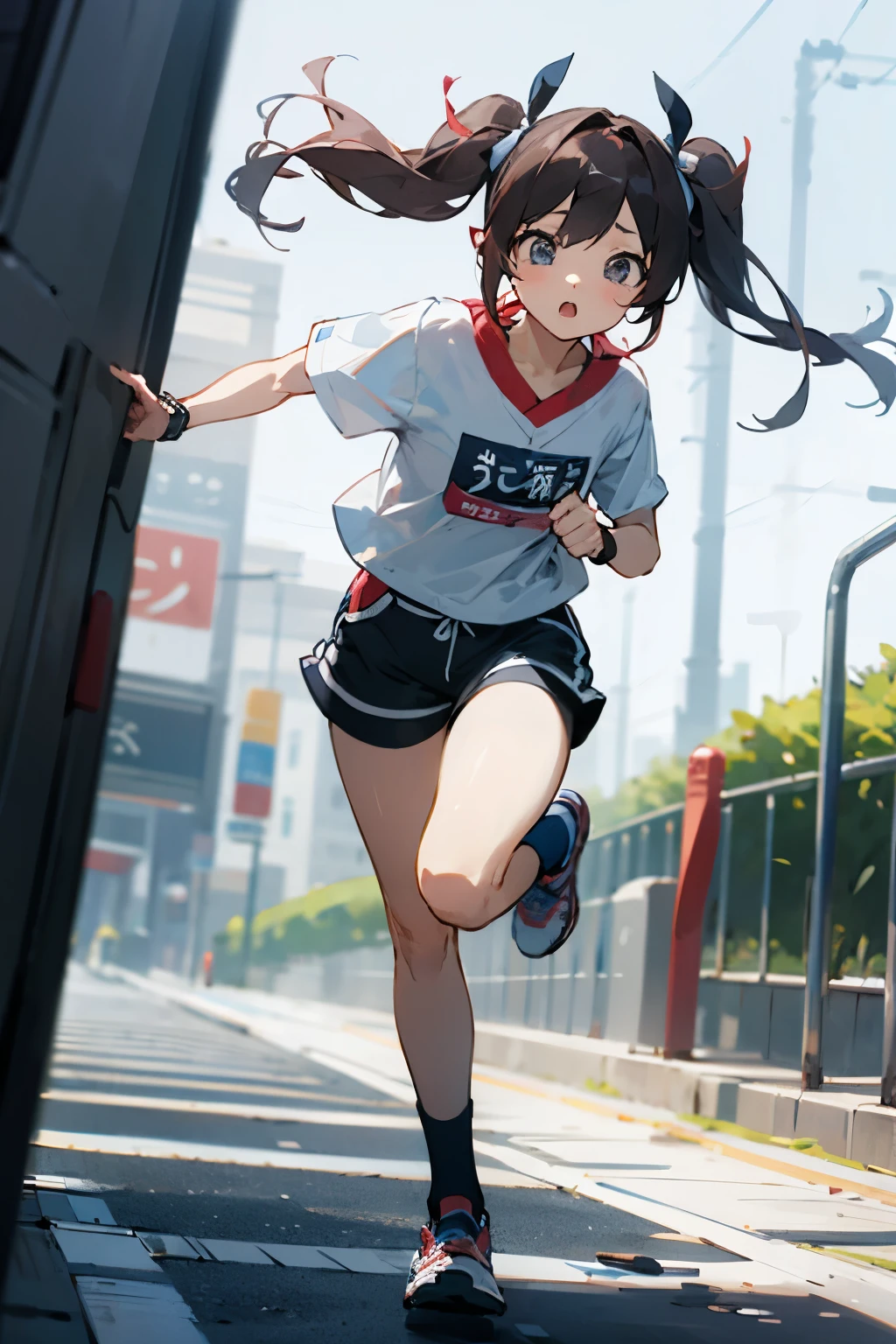 Run、Twin tails、beautiful girl、Shorts、