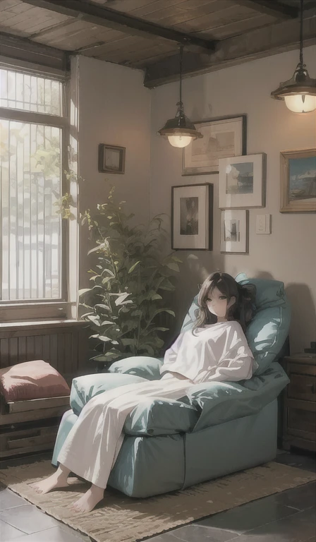 Artistic illustration: Relaxed character Image of a relaxing space with well-lit spaces。It conveys a relaxed and comfortable atmosphere