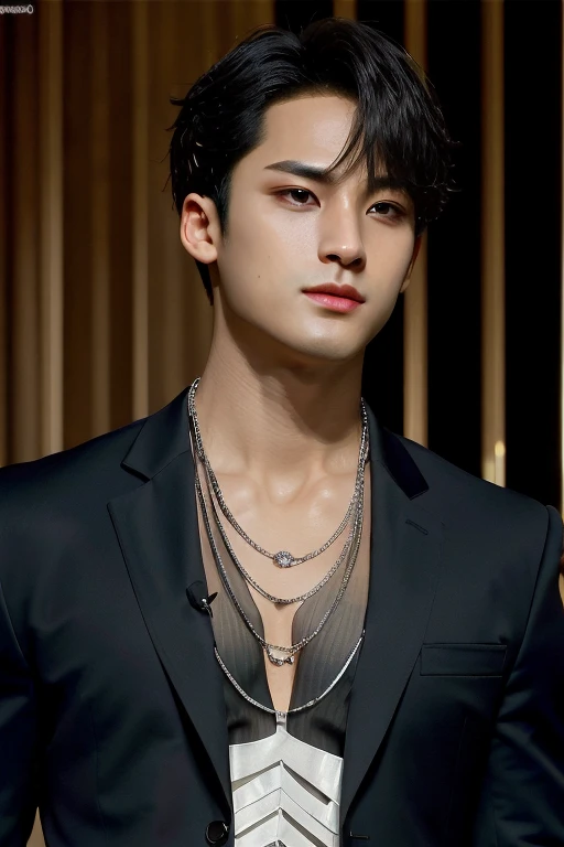 Mingyu,  mesh shirt, Portraiture,Muscular, (Absurd, High resolution, Super detailed),((masterpiece)), ((最high quality:1.1)), High resolution, 8k,One boy, 最high quality, masterpiece, (photoRealistic:1.4), 8K RAW Photos, 4K, high quality, masterpiece, 最high quality, High resolution, Dynamic pose, Realistic, Detailed skin, Mature Men, High Contrast, Overall details , necklace, Nipples,tobacco