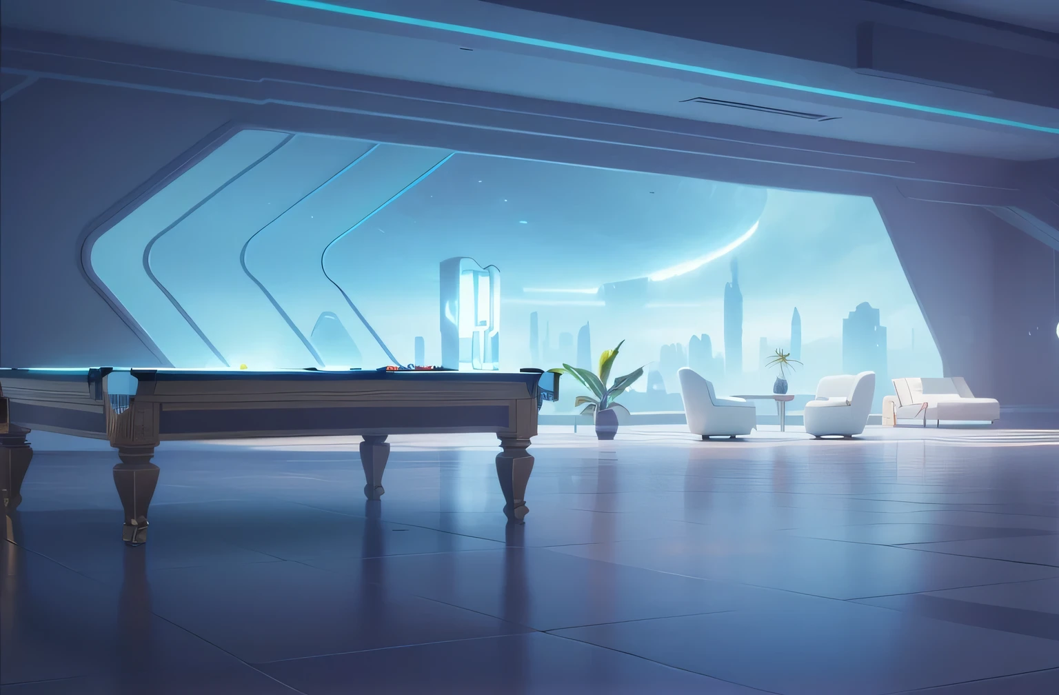 A dimly lit room,There is a pool table and a TV inside., Futurism room, gaming room in 2 0 4 0, Galaxy Theme Room, Dark mansion room, Interdimensional Villa, Futurism persian palace, A puzzle room, Futurism. Game CG, gaming room, Vaporwave Building, Futurism room background, Realistic room, retro Futurism apartment, VRay Beauty--Automatic--S2