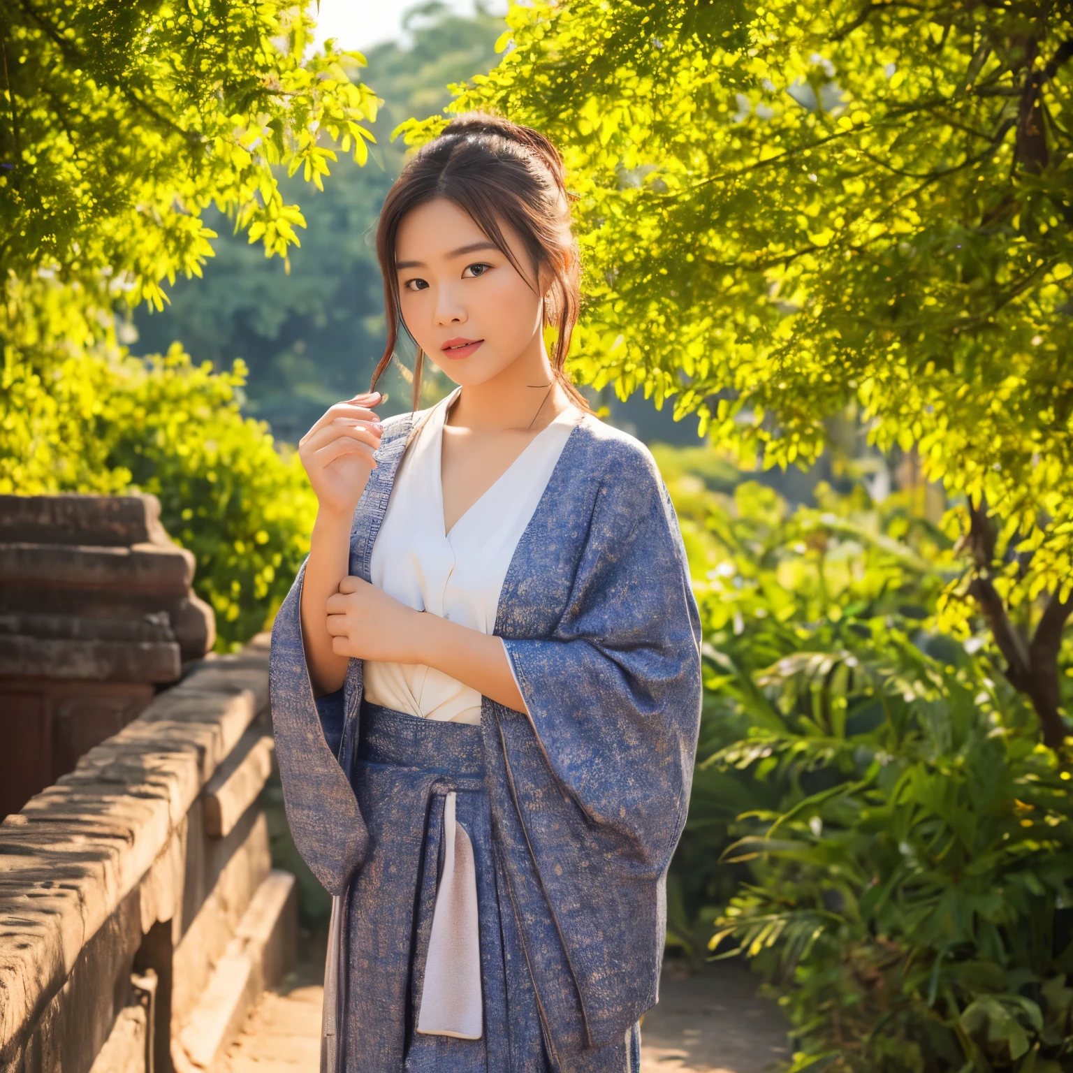 8k,The ultimate detail,realistically,soft light,HD,Movie,Thai woman aged 30,The backdrop is an ancient city.,Wear ancient clothes,Hand in hand.,looking at camera