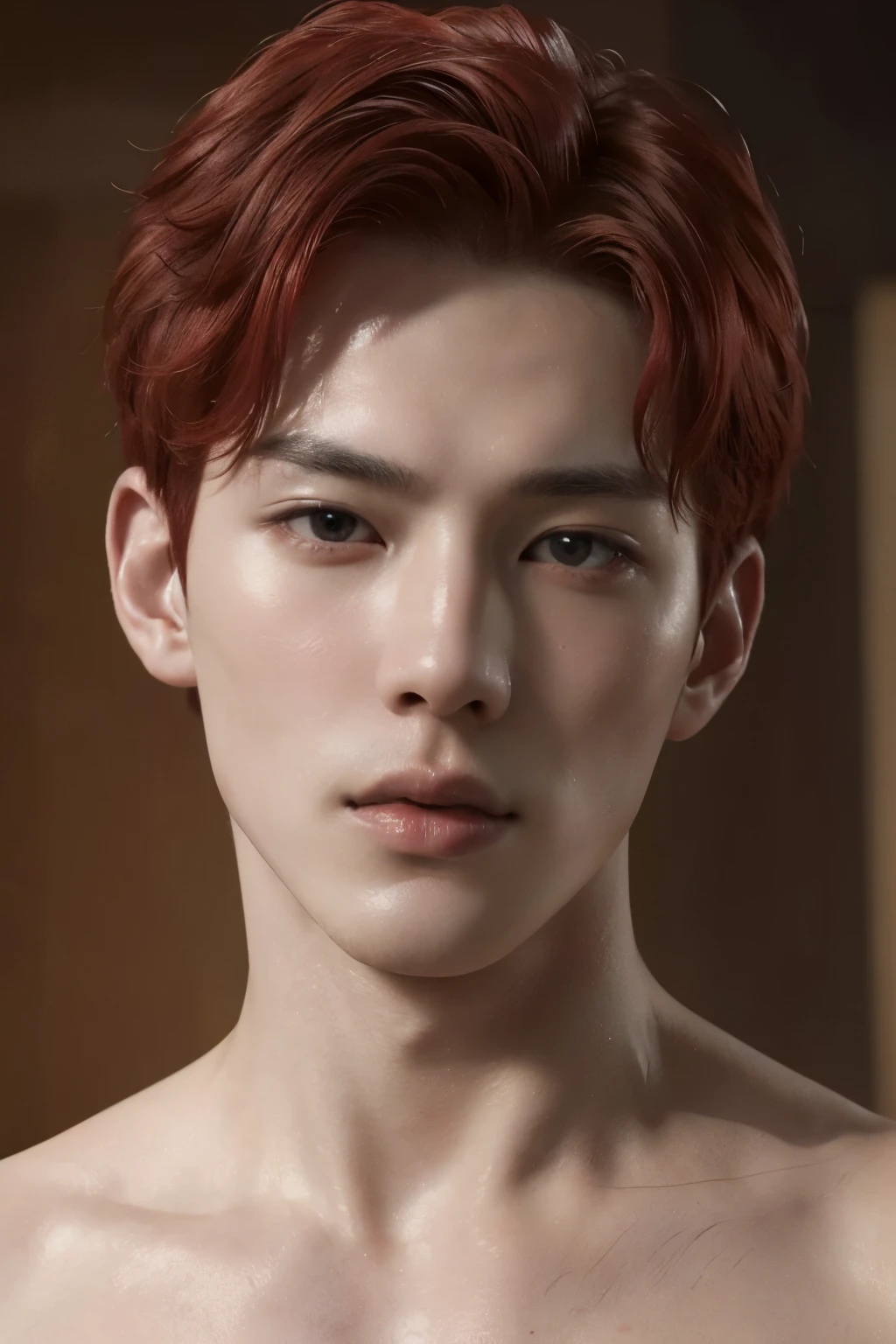 (8k, RAW photo, best quality, masterpiece:1.2), (realistic, photo-realistic:1.4), ultra-detailed, (high detailed skin:1.2), (asian) pale skin, blushing red makeup, white and red hair, handsome 1man,