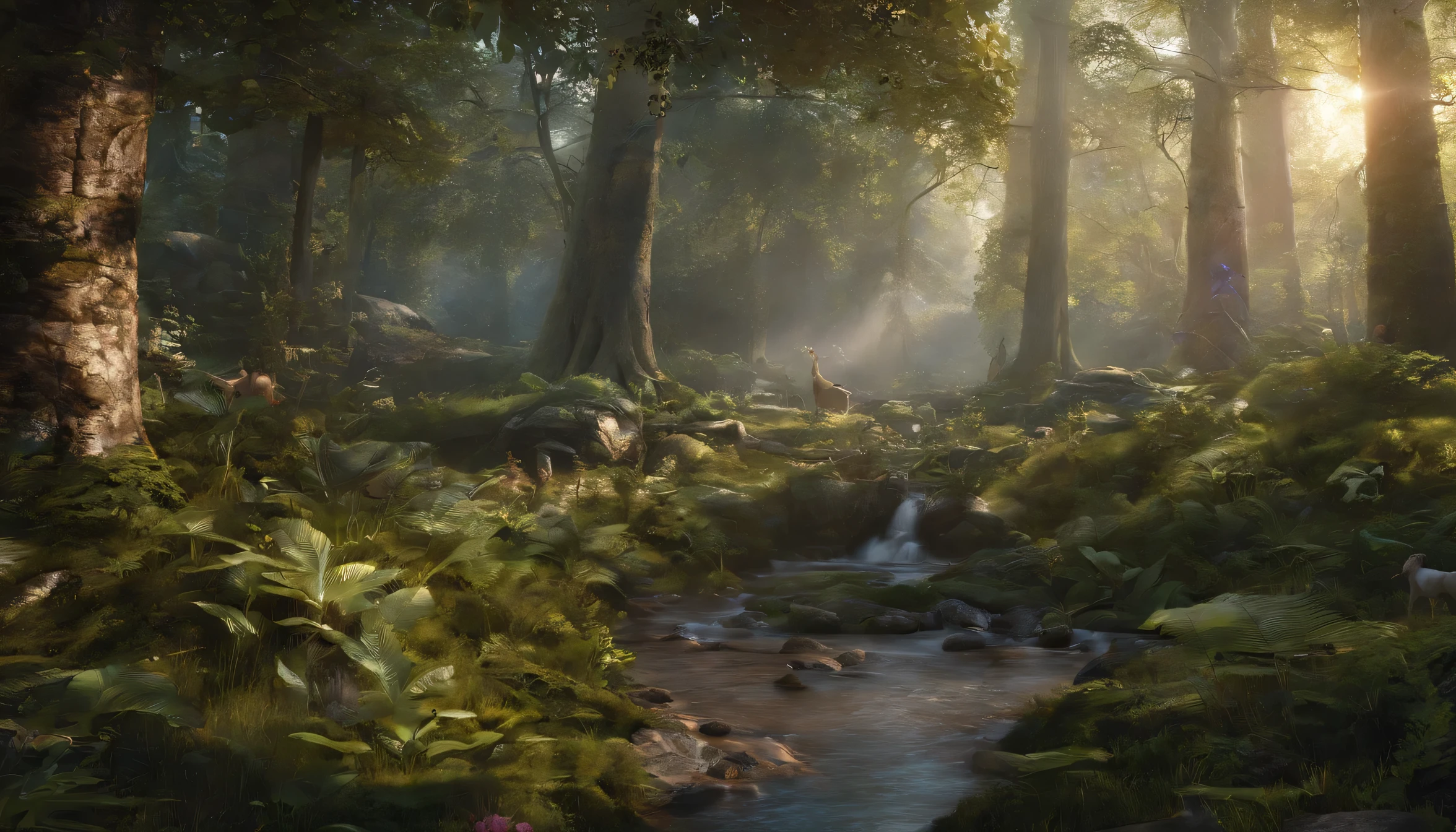 In the woods，Elven Beauty，stream，evening