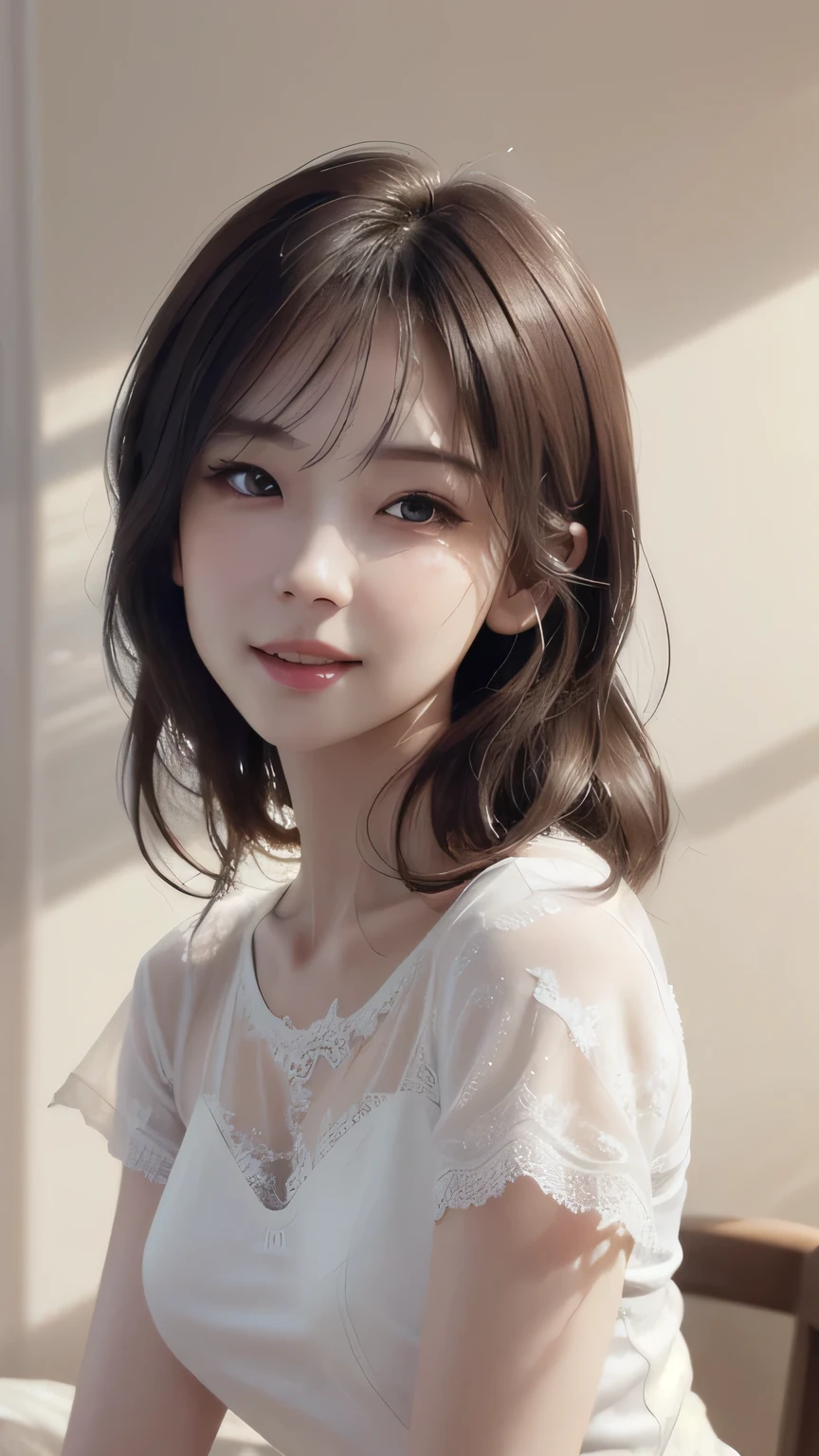 Clothes, white lace dress (Photoreal: 1.4), (Hyperreal: 1.4), (Real: 1.3),
(Smoother lighting: 1.05), (Improved cinematic lighting quality: 0.9), 32K,
1 girl, girl in her 20s, real lighting, backlight, face light, ray tracing, (brighten: 1.2), (improve image quality: 1.4),
(Top quality real texture skin: 1.4), delicate eyes, delicate face,
(Tired and sleepy and happy: 0), (Laughter: 0), Close-up of face, T-shirt,
(Improve body line mood: 1.1), (Improve skin texture and beauty: 1.1)