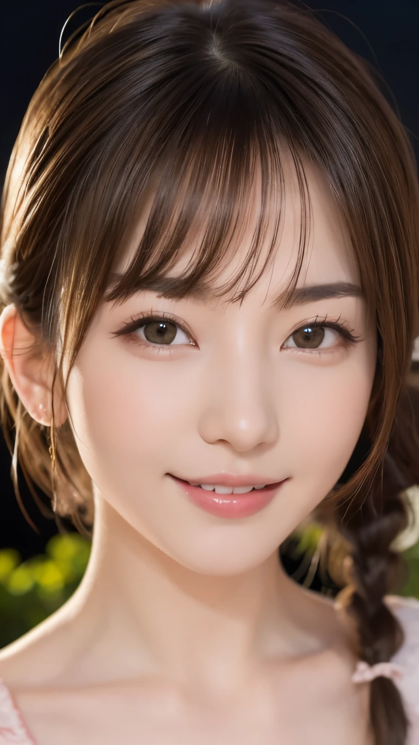 top-quality,fullbody shot,,super high resolution,(Realistic:1.4),Raw photography, Jersey,
masutepiece, best, Night, fullmoon, 1 female, Mature Woman, Chinese style, Ancient China, Older sister, Royal sister, Smile, dark brown hair, Dark hair, Princess Cut, braid, Curly hair, Double ball head, pale pink lips, Calm, Intellectual, Medium Hair, green pupils, Hairpin, hydrangeas, Delicate face, Hand close-up,random cute pose