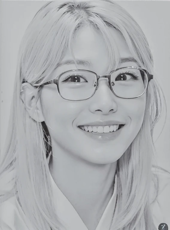 Japanese women, Age 25。Wear glasses、Long Hair、Xu々To、smile、カラー写真風To表現してください