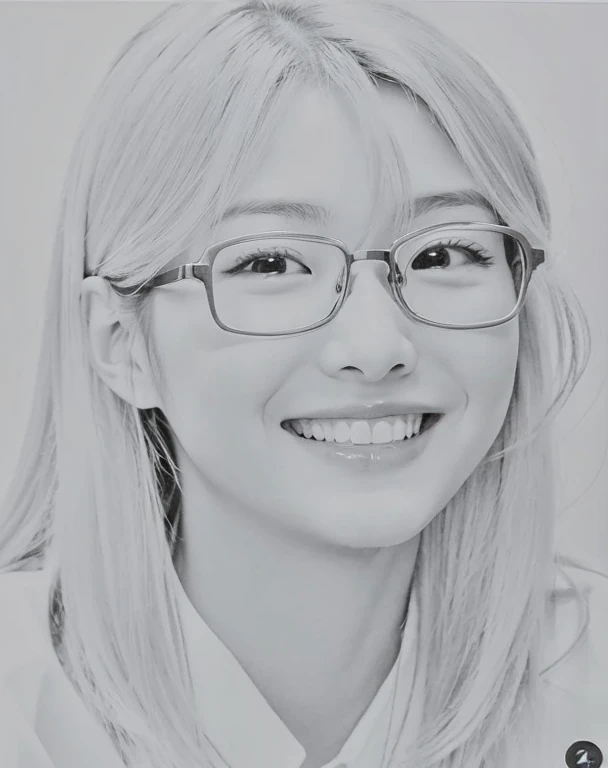 Japanese women, Age 25。Wear glasses、Long Hair、Xu々To、smile、カラー写真風To表現してください