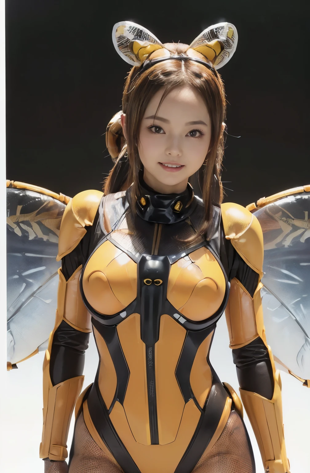 (high resolution,masterpiece,best quality,extremely detailed CG, anime, official art:1.4), realistic, photo, amazing fine details, all intricate, gloss and shiny,awesome many layers, 8k wall paper, 3d, sketch, kawaii, illustration,( solo:1.4), perfect female proportion,villainess, (fusion of queen bee and lady:1.4), (queen bee form lady:1.2), (queen bee lady:1.2), (fusion:1.2), (solo:1.4), (evil smile:1.2), muscular, abs, (queen bee exoskeleton bio insect suit:1.4), (queen bee exoskeleton bio insect armor:1.2), (brown transparency queen bee wing:1.4), (brown queen bee antennae:1.3), big breasts