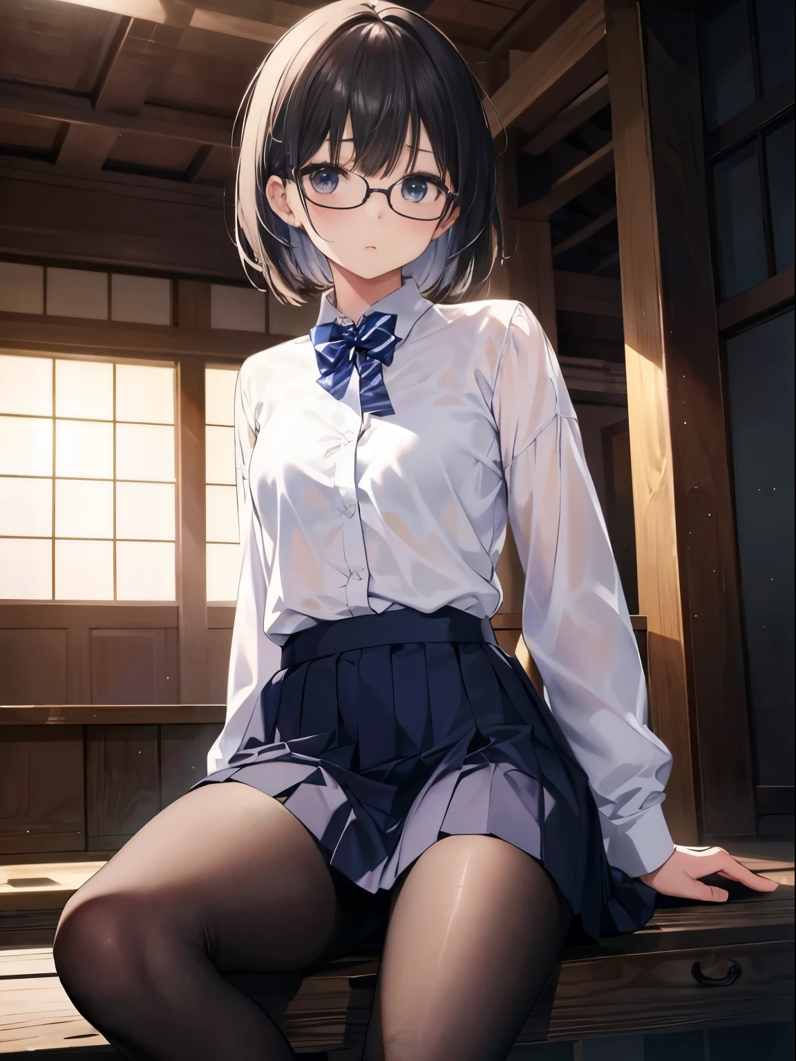 Two people、cute、2、C cup、milk、A big smile、slender、Bob Short、milk首を出す、Black panties、Spread your legs、looking at the camera、With glasses