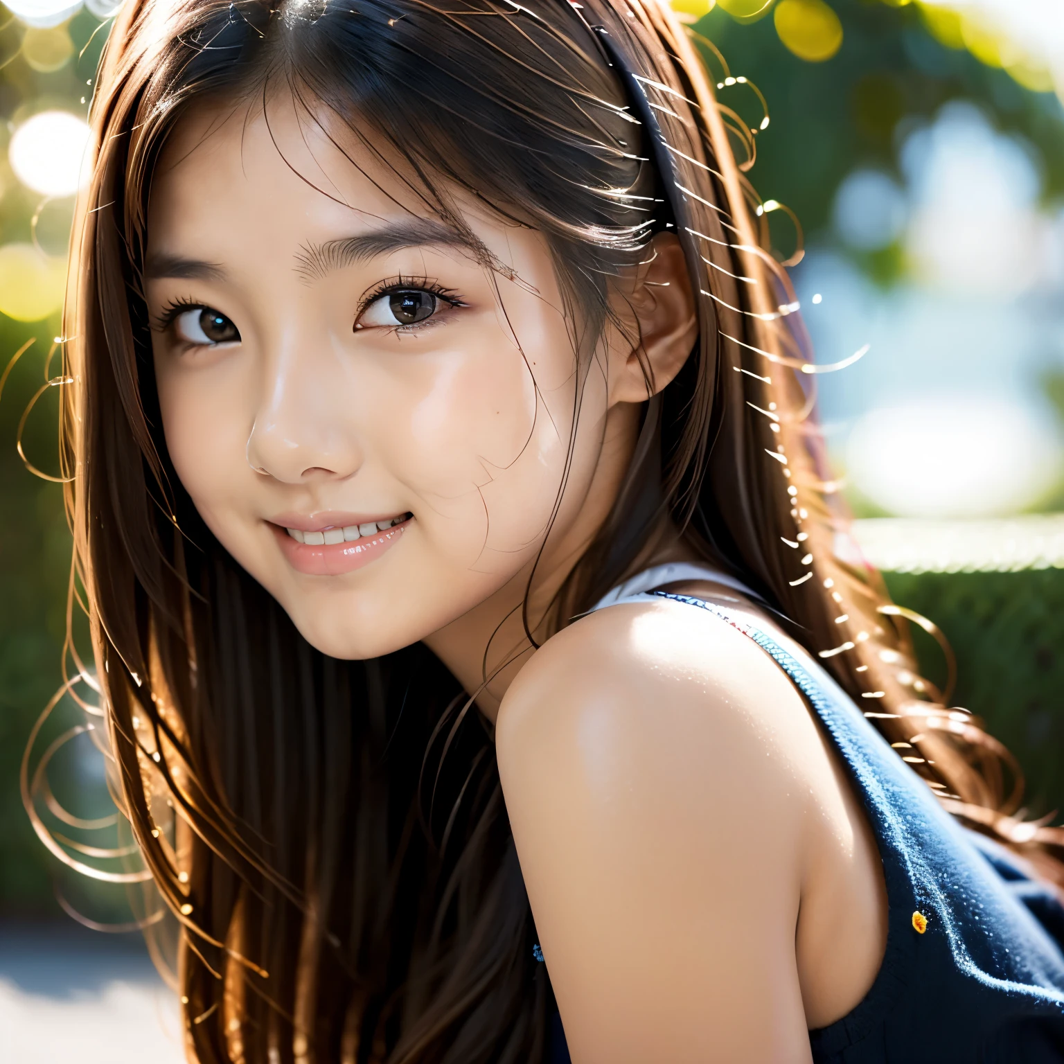 Cute face brown long hair