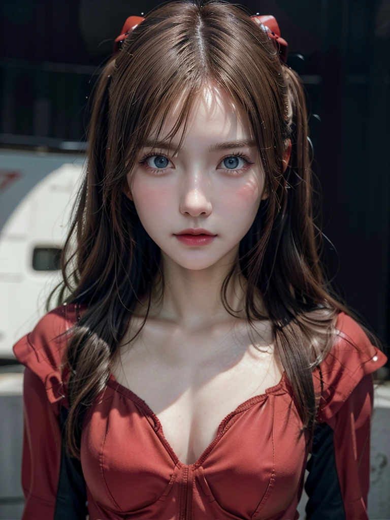 ((Best quality)), ((Masterpiece)), (Details: 1.4), 3D, Asuka Langley Soryu, Asuka, high resolution (high dynamic range), ray tracing, NVIDIA, super resolution, Unreal 5, subsurface scattering ,PBR texturing, post-processing, anisotropic filtering, depth of field, maximum sharpness and sharpness, multi-layered textures, albedo and specular maps, surface shading, accurate simulation of light and matter interaction, perfect proportions ,Octane Rendering,Two-Tone Lighting,Wide Aperture,Low ISO,White Balance,Rule of Thirds,8K RAW,(Masterpiece: 1.4, Best Quality), (Intricate Details), Unity8k Wallpaper, Highly Detailed, Beautiful and Mysterious, Details background, realistic, alone, perfectly detailed face, detailed blue eyes, highly detailed, blush, hair ornament, chignon mahogany hair, (blonde), plug suit 02, Shikinami Asuka Langley, Evangelion, Slender 15-year-old girl, full body suit, black background, above the waist,composition that shows the whole body,