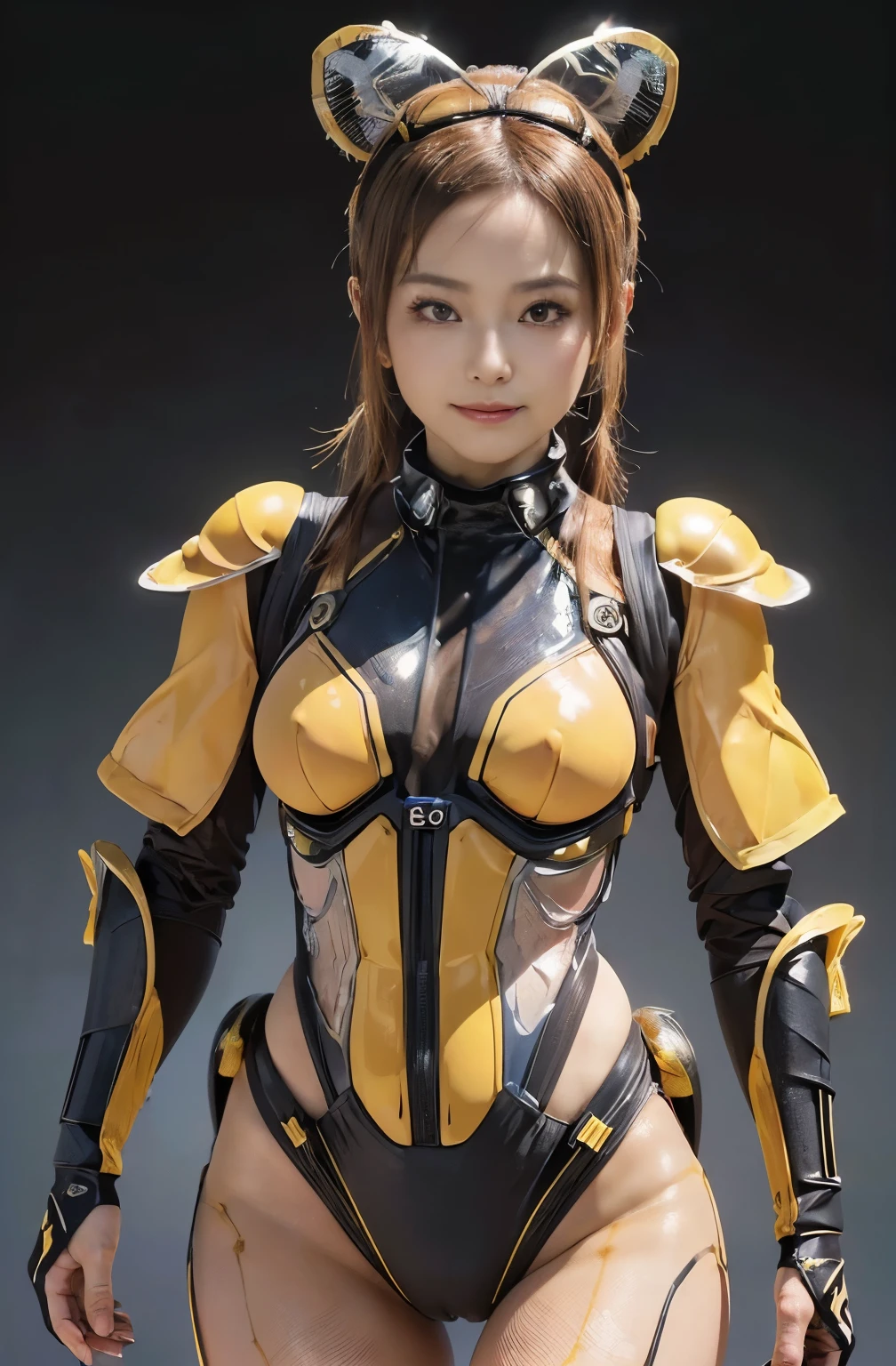 (high resolution,masterpiece,best quality,extremely detailed CG, anime, official art:1.4), realistic, photo, amazing fine details, all intricate, gloss and shiny,awesome many layers, 8k wall paper, 3d, sketch, kawaii, illustration,( solo:1.4), perfect female proportion,villainess, (fusion of queen bee and lady:1.4), (queen bee form lady:1.2), (queen bee lady:1.2), (fusion:1.2), (solo:1.4), (evil smile:1.2), muscular, abs, (queen bee exoskeleton bio insect suit:1.4), (queen bee exoskeleton bio insect armor:1.2), (brown transparency queen bee wing:1.4), (brown queen bee antennae:1.3),