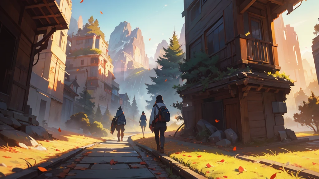 Fallen leaves on the path in the mountains, Atey Ghailan 8 K, inspired by Sylvain Sarrailh, Makoto Shinkai Cyril Rolando, concept art wallpaper 4K, digital painting concept art, Cyril Rolando and Goro Fujita, inspired by Atey Ghailan