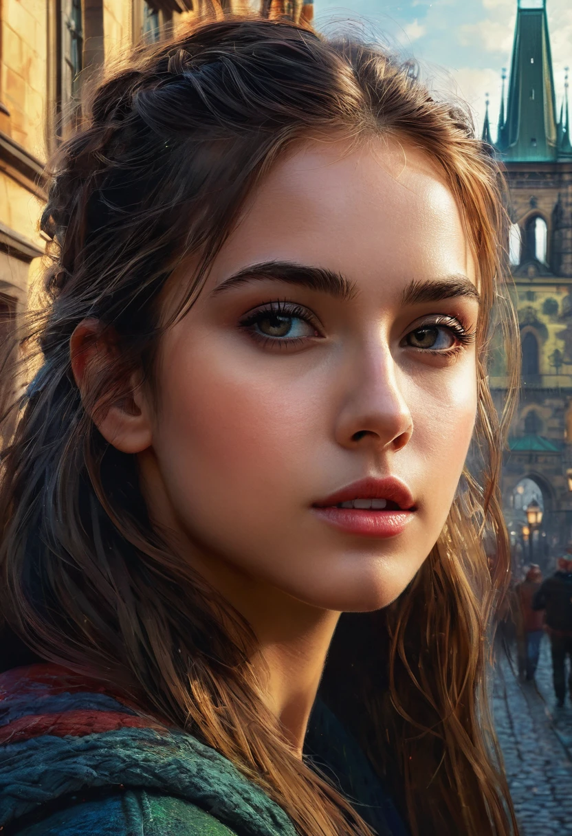 masterpiece, 8K, HDR, RGB, Ultra-HD, crayons, pencils, intricate motion shot, {close-up}, face portrait, young girl, old quarters of Prague in the background,
Concept art created in the style of Jeremy Mann, Marc Simonetti, Greg Rutkowski, Mandy Disher.
atmosphere, cinematic, #photography, buffalo painting, neoclassicism, watercolor, artstation trends, sharp focus, studio photo, intricate details,