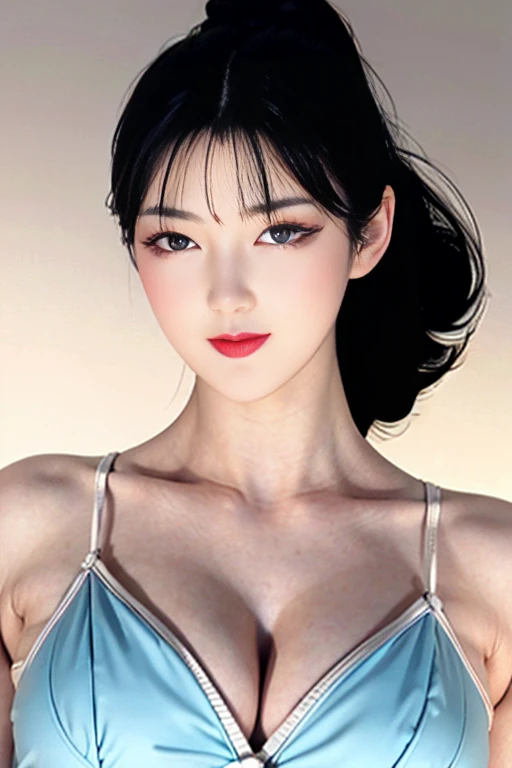 Narrow eyes, 1 girl, all white, expressionless, bob, bob, forehead, relief, black hair, bob, solo, cowgirl, transparent one-piece, ((extremely voluptuous breasts)), narrow slit eyes, black eyes, sparkling light eyes , black hair, gloves, dress, luxurious jewelry, earrings, piercing eyes, elbow grooves, hands raised and hair tied back, random color, random color mesh dress, long eye makeup, narrow eyes, smile, lipstick, intricate petals Pattern, rim light, backlight, pastel color, studio lighting, half body, full body