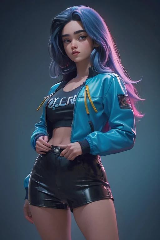((mejor calidad)), ((Obra maestra)), ((realista)) and ultra-detailed pcalienteography of a 1nerdy girl with goth and neon colors. ella tiene ((pelo turquesa)), Lleva un (superior technical jacket) y un (tanga negro con patrones rojos) , ((beautiful y unesthetic)), sexy, debajo de los senos, caliente
