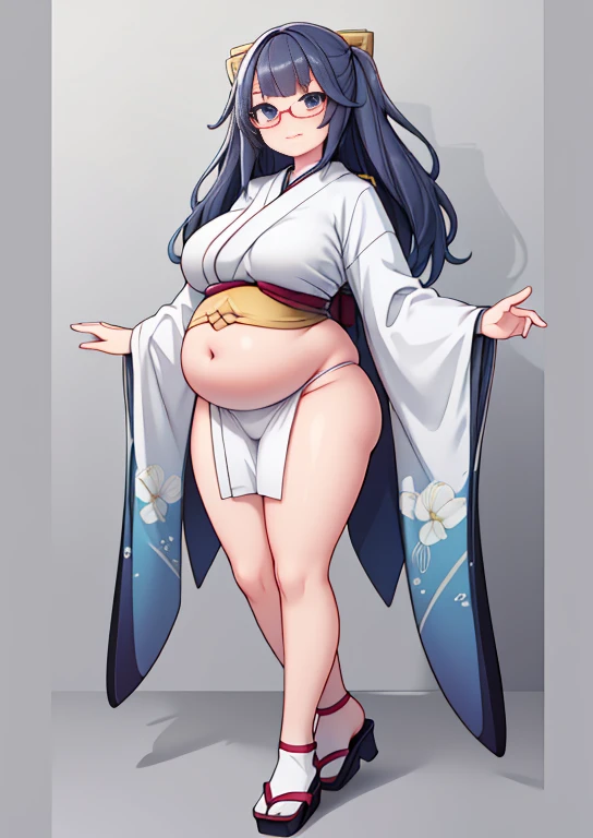 (masterpiece, best quality, highly detailed), 1girls, big belly, huge belly, art by kipteitei, round belly, chubby, curvy, belly grab, enormous belly, fat belly, thicc, bigger belly, really big belly, jiggly belly, glasses, japanese traditional clothes, tight breasts, ((long legs, tall)), high heels, smug face, ((full body)), (dominant)