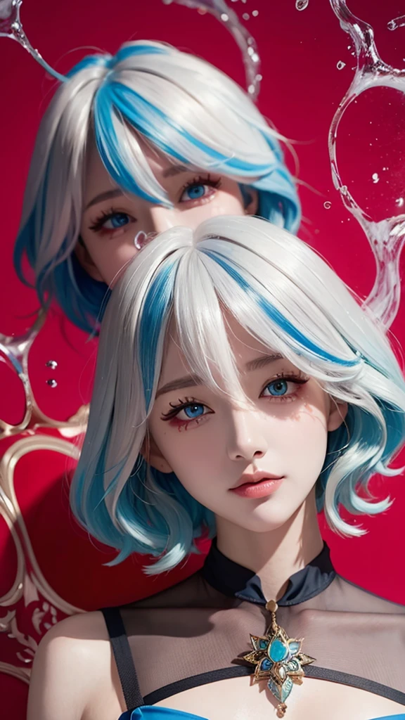masterpiece, best quality, 8k,masterpiece, (masterpiece, best quality, high resolution), anime style, Colorful background((acrylic paint, (splash of color, splash ink, splash of color)) , Detailed skin texture, Detailed fabric texture, beautifull detailed face, intricate details, Super detailed, Portrait of Rei Ayanami, blue hair, blue eyes, wear glasses,head tilt,