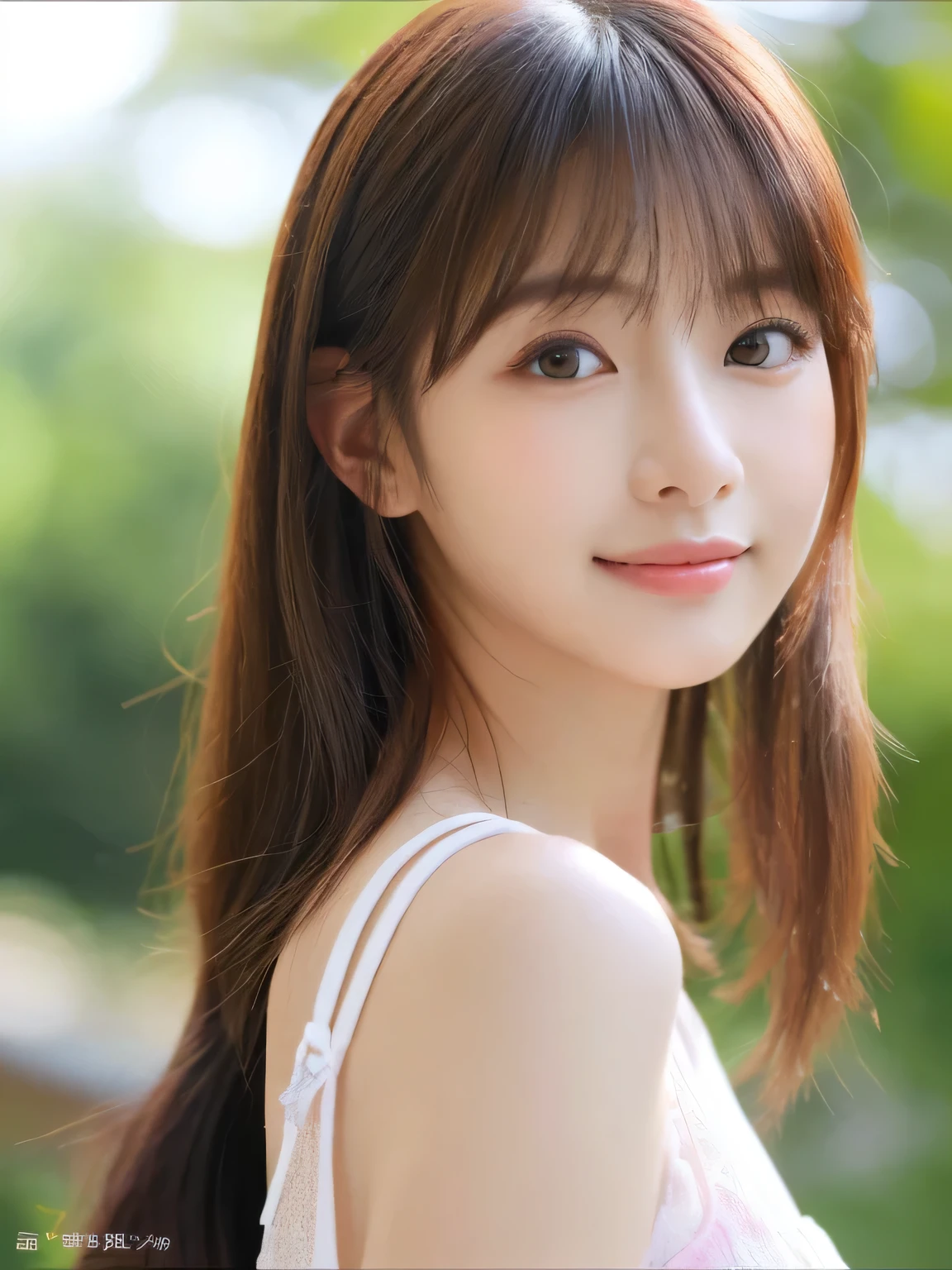 ((cute little japanese girl、Beautiful japanese girl、1 girl in、age19、poneyTail、Highly detailed facial and skin texture、refinement、hyperdetailed face、ultradetailed eyes、blusher、blush、teak、cheeks painted with pink teak、close-up of woman、bustup、face facing the true frontage、Looking at the camera、frontage、cute little、smooth white skin、Transparent skin texture、))、(dark brown hair、bangss)、Beautiful Women in Perfect Style:1.4、Japan models、Young gravure idols、Young cute little gravure idol、Realistic Young Gravure Idol、sophisticated gravure idol、((top-quality、in 8K、masterpiece:1.3))、(4K、RAW Photography、top-quality)、(reallistic、photorealistic:1.37)、Place a person across the screen、natural soft light、upper body and head、refinement、