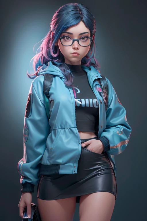 ((mejor calidad)), ((Obra maestra)), ((realista)) and ultra-detailed pcalienteography of a 1nerdy girl with goth and neon colors. ella tiene ((pelo turquesa)), Lleva un (superior technical jacket) y un (tanga negro con patrones rojos) , ((beautiful y unesthetic)), sexy, debajo de los senos, caliente