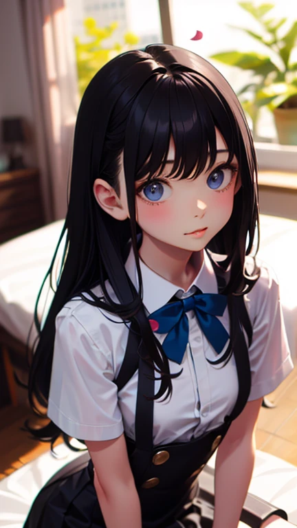 masterpiece, highest quality, One Girl, Thighs, beautiful girl, Flowers, Lots of small petals, Small waist, Official Art, RAWphotograph,bright、Vibrant colors、Face Light, Dynamic Lighting, Cinema Lighting, Ultra-realistic, High resolution, photograph, Sharp focus, Highly detailed eyes and face,Symmetrical face, whole body、Large Breasts、Long Hair、チラリと見えるThighs、suit、mini skirt、lipstick、pantyhose、Embarrassed、Long legs