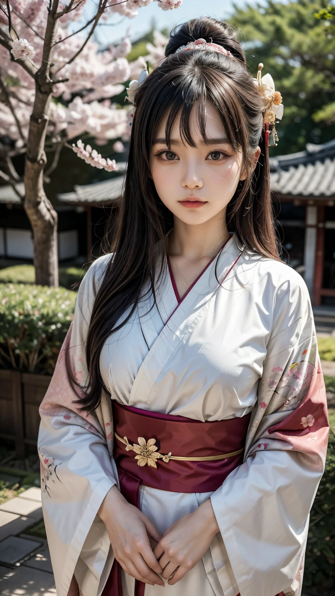 araffe dressed in a kimono standing in front of a tree, wearing kimono, japanese kimono, in kimono, japanese woman, wearing a kimono, geisha photo portrait, kimono, traditional geisha clothing, japanese geisha, portrait of a japanese girl, japaneese style, female geisha girl, japanese clothes, anime style mixed with fujifilm, sakura season