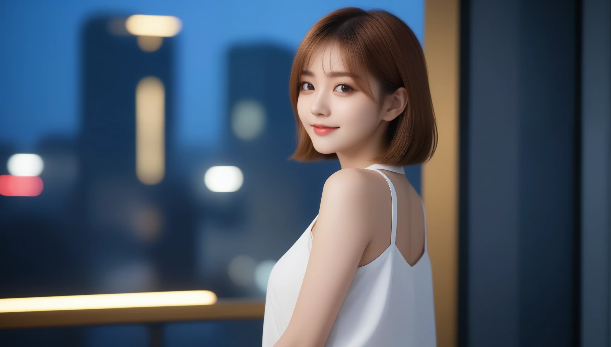 8K, 超High resolution, highest quality, masterpiece, 超Realisticな, photograph, 1 girl, (:1.3), pretty girl, Cute face, Beautiful eyes in every detail, 細かくdetailedに, (18-year-old female), (The best quality in the best condition:1.4), (非常にdetailed), (非常にdetailed CG unified 16k), Beautiful woman with perfect figure: 1.4, Sharp focus: 1.2, 非常にdetailed, 高品質のRAWカラーphotograph, プロのphotograph撮影, Great face and eyes, Beautiful eyelashes、cosmetics, (Amazingly beautiful girl), ((blouse, White Mini Tight Skirt)), Are standing, Sexy posture,(Stylish city night view, Neon lights on the building:1.3), (View from below), Realistic movie faces, A wide zoomed out image of the head-to-toe length, Full body long view, Realistic, ((Realistic natural orange red hairstyle, Realistic blue eyes, Short Bob Hair)), Nice, Very beautiful face, 完璧なモデルのbeauty, swelling of the mouth, 非常にdetailedな顔と肌の質感, fine grain, double eyelid, Medium Chest, smile, crack, West, (masterpiece), highest quality, High resolution, 非常にdetailed, Blurred Background, Written boundary depth, Cinema Lighting, Great legs, High heels, clear, Well-groomed skin, (((photographの大部分は女性で占められている))),, ((Spread your thighs))、Sexy pose、See through 、Look at the audience、beauty,Long neck、Smile a little、Please close your mouth and laugh、(((Ideal body proportions))),A cup small breasts :2,、Portraiture:2、Perfect Anatomy、Vivid details、detailed、超Realisticな、Light and shadow,Strong light,Fashion magazine cover,Thin lips
