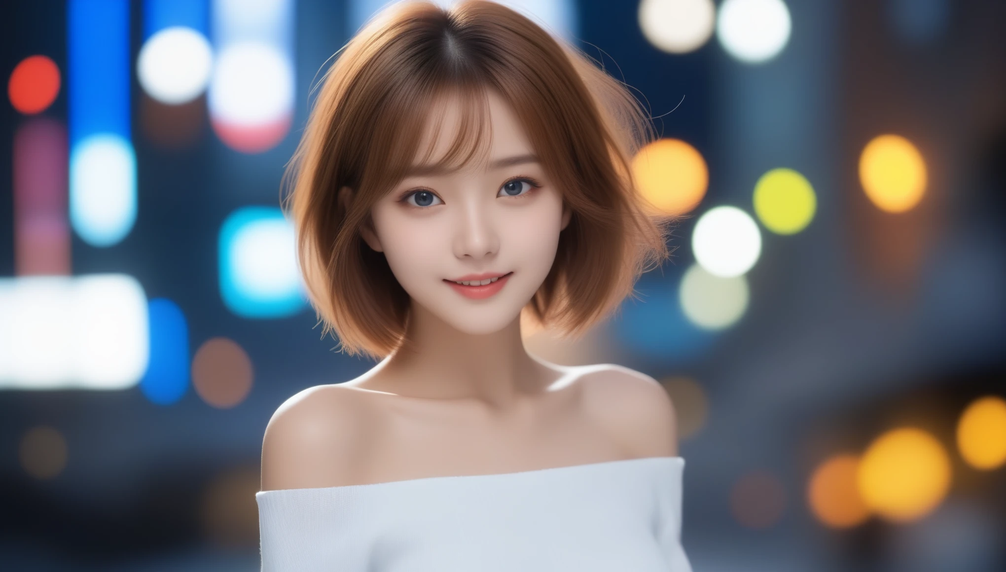 8K, 超High resolution, highest quality, masterpiece, 超Realisticな, photograph, 1 girl, (16 years old:1.3), pretty girl, Cute face, Beautiful eyes in every detail, 細かくdetailedに, (18-year-old female), (The best quality in the best condition:1.4), (非常にdetailed), (非常にdetailed CG unified 16k), Beautiful woman with perfect figure: 1.4, Sharp focus: 1.2, 非常にdetailed, 高品質のRAWカラーphotograph, プロのphotograph撮影, Great face and eyes, Beautiful eyelashes、cosmetics, (Amazingly beautiful girl), ((blouse, White Mini Tight Skirt)), Are standing, Sexy posture,(Stylish city night view, Neon lights on the building:1.3), (View from below), Realistic movie faces, A wide zoomed out image of the head-to-toe length, Full body long view, Realistic, ((Realistic natural orange red hairstyle, Realistic blue eyes, Short Bob Hair)), Nice, Very beautiful face, 完璧なモデルのbeauty, swelling of the mouth, 非常にdetailedな顔と肌の質感, fine grain, double eyelid, Medium Chest, smile, crack, West, (masterpiece), highest quality, High resolution, 非常にdetailed, Blurred Background, Written boundary depth, Cinema Lighting, Great legs, High heels, clear, Well-groomed skin, (((photographの大部分は女性で占められている))),, ((Spread your thighs))、Sexy pose、See through 、Look at the audience、beauty,Long neck、Smile a little、Please close your mouth and laugh、(((Ideal body proportions))),A cup small breasts :2,、Portraiture:2、Perfect Anatomy、Vivid details、detailed、超Realisticな、Light and shadow,Strong light,Fashion magazine cover,Thin lips