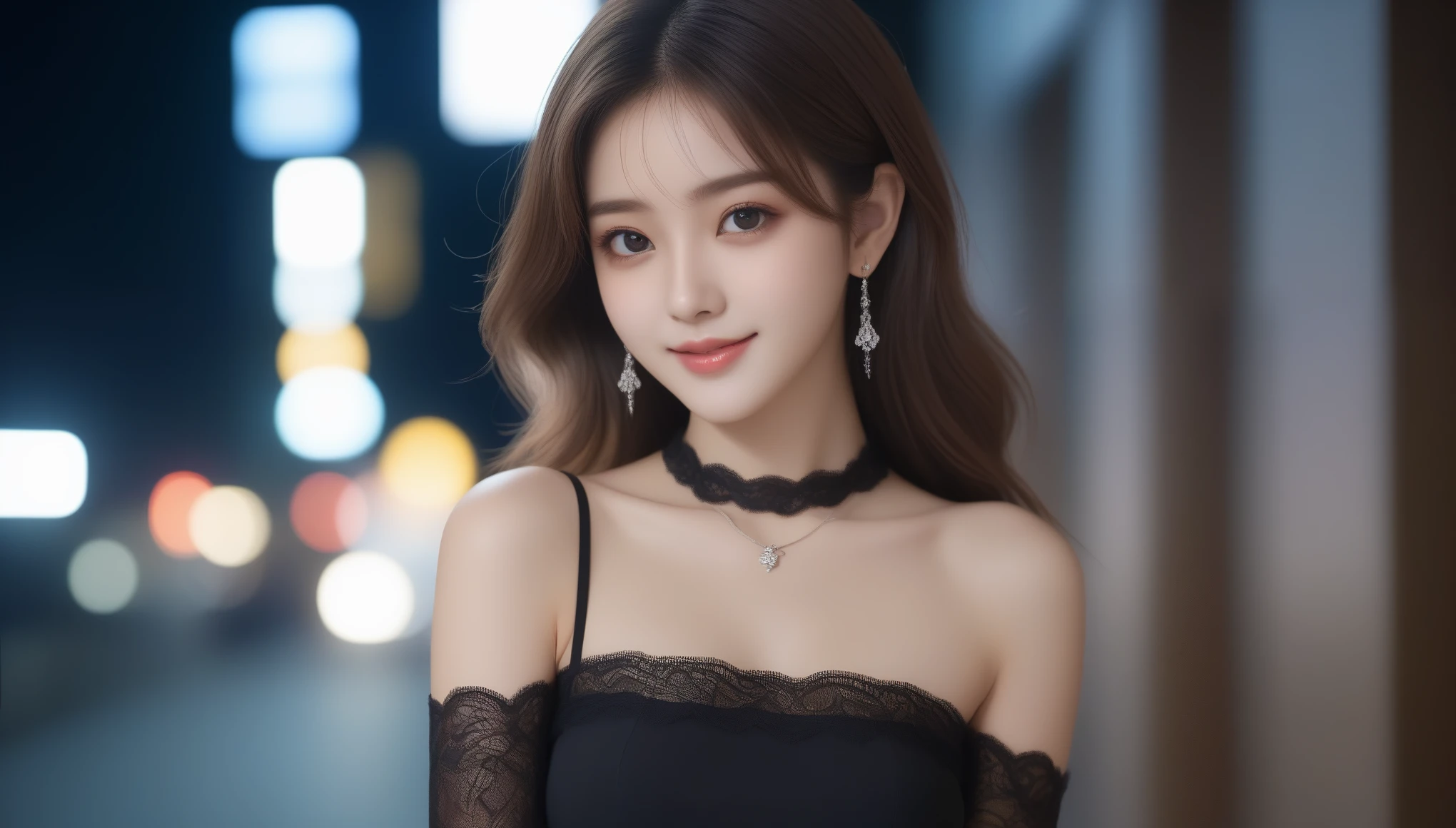 8K, 超High resolution, 最high quality, masterpiece, 超Realisticな, photograph, 1 girl, (:1.3), pretty girl, Cute face, 細部までBeautiful Eyes, 細かくdetailedに, High resolution, high quality、Perfect dynamic composition, detailedな、プロのカメラマンが撮影したphotograph,8k, Tabletop, RAWphotograph, 最high quality, Realistic, Highly detailed CG Unity 8k wallpaper, Depth of written border, Cinematic Light, Lens flare, Ray Tracing, (Very beautiful face, Beautiful Lips, Beautiful Eyes), Intricately detailed faces, ((Ultra-dense skin)) 1 girl, In the Dark, Deep Shadow, Cute Korean Girl, Flashy makeup using red eyeshadow,Her shortcut, Delicate light Brown Hair is slightly disheveled with side waves.,Wearing large ring earrings,K-POPアイドル, 1 girl, (Very slim and slender fit muscular body:1.3), ((Looking at the audience)),(Big smile:1.3), (Magenta and black blouse), (Sleeve Fashion City Night, Dark Night, (Neon Signs), (Blurred Background), Fashion Street Night),(No people in the background:1.3), Beautiful earrings, bracelet, necklace, pantyhose, Clear Eyes, walk, (White skin), (Big Eye Ace Forward, ((Upper Body Shot)), ((Silk collar dress:1.3)),(Brown Hair),((Tight-fitting lace dress)), (See through), (Looking at the audience:1.3) Open chest, Very slim, Medium chest, Backtrack,((Shrapnel)), See through, Medium Butt, mini skirt, Updo, ((Spread your thighs))、Sexy pose、See through 、Look at the audience、beauty,Long neck、Smile a little、Please close your mouth and laugh、(((Ideal body proportions))),A cup small breasts :2,、Portraiture:2、Perfect Anatomy、Vivid details、detailed、超Realisticな、Light and shadow,Strong light,Fashion magazine cover,Thin lips