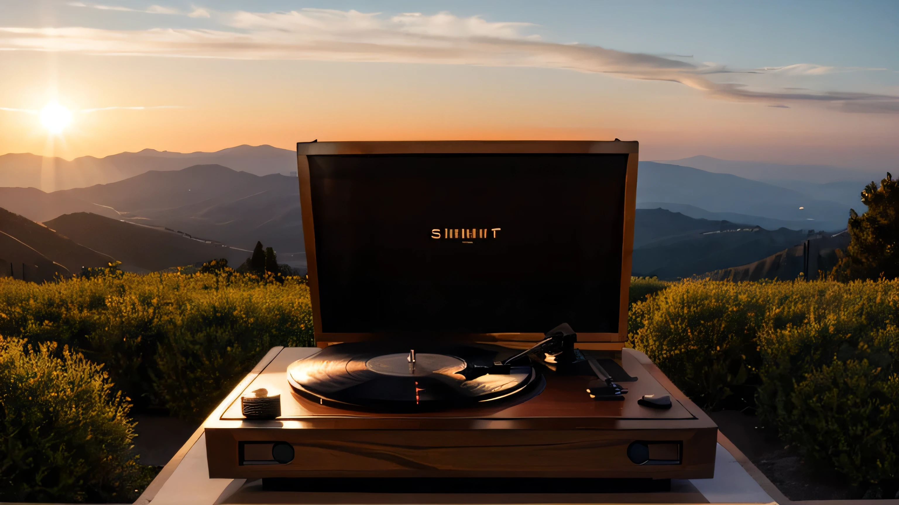Record player and bouquet、The sunset is shining
