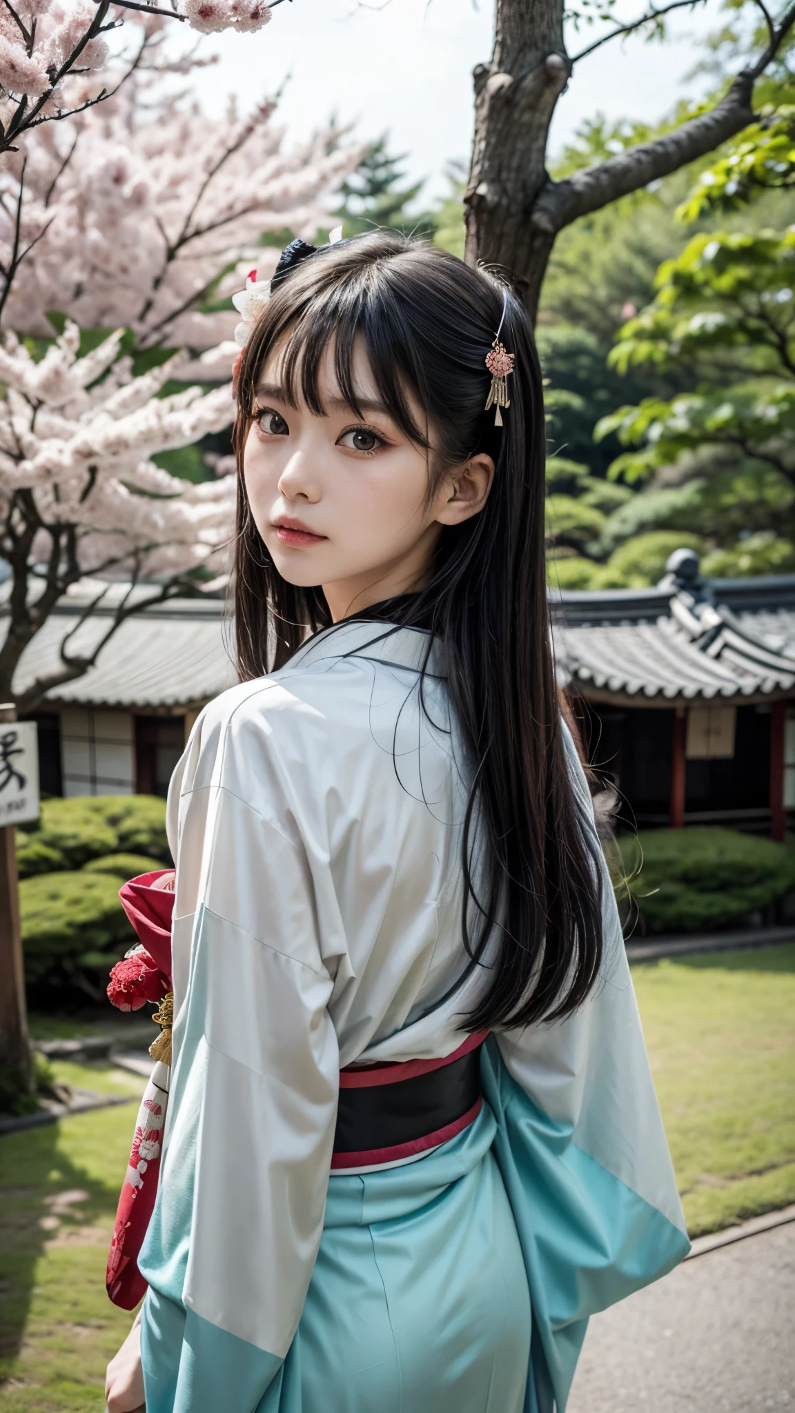 araffe dressed in a kimono standing in front of a tree, wearing kimono, japanese kimono, in kimono, japanese woman, wearing a kimono, geisha photo portrait, kimono, traditional geisha clothing, japanese geisha, portrait of a japanese girl, japaneese style, female geisha girl, japanese clothes, anime style mixed with fujifilm, sakura season