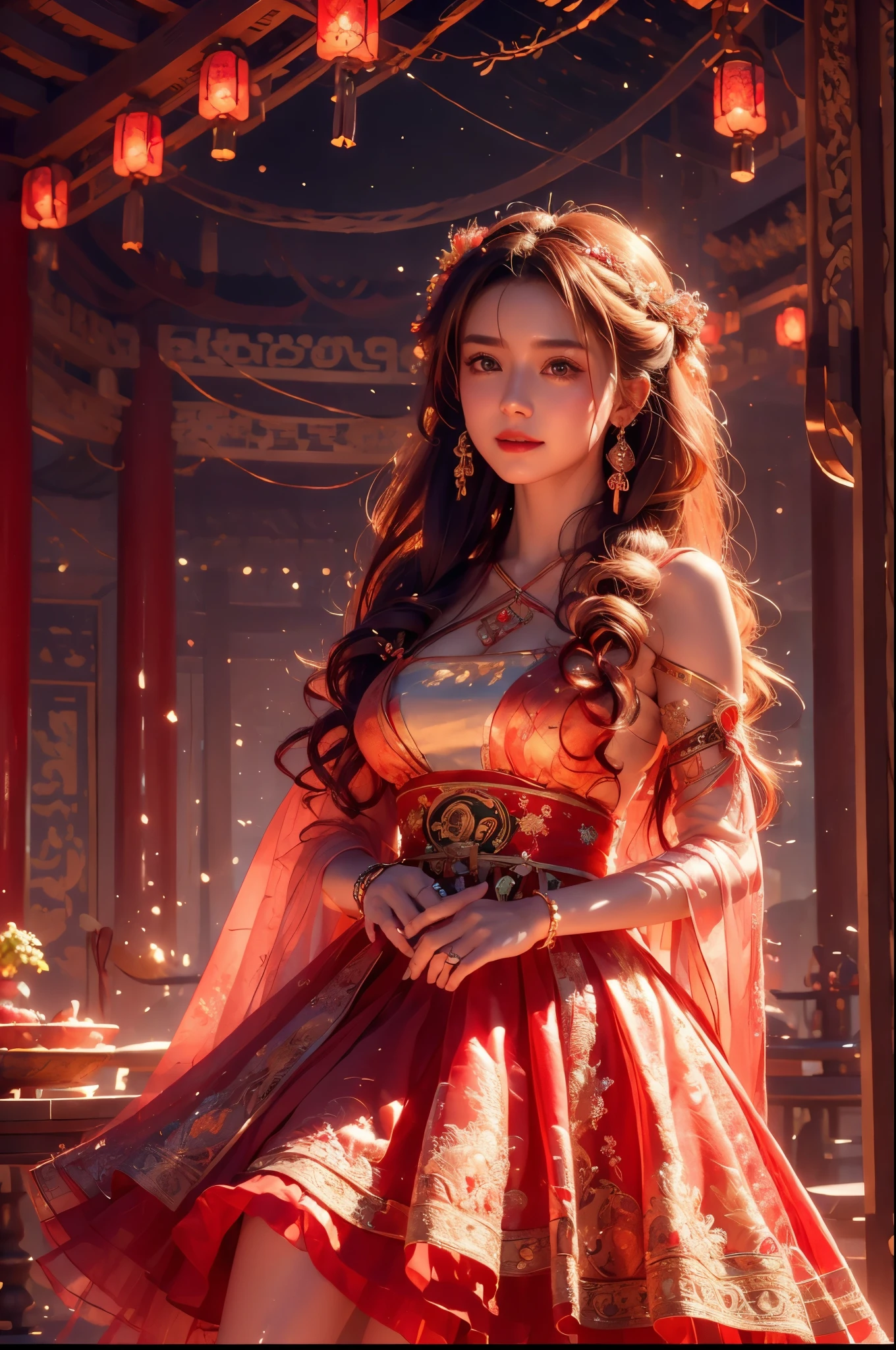 (photorealistic:1.4),Keep your eyes on the camera,Smile, ultra detailed, beautiful and aesthetic, masterpiece, best quality,lifelike rendering,Bokeh posture model, Unreal,(portrait of a cowboy shot:1), flamboyance, 1girl, see-through , upskirt,minghun, ( stochastic pose,stochastic action),tyndall effect, perfect lighting,detailed lighting,dramatic shadows, glowing, long hair, Around,hanfu, perfect ratio,hime cut,luxury, jewelry,ornate, bracelet, hairpin,embroidery,
