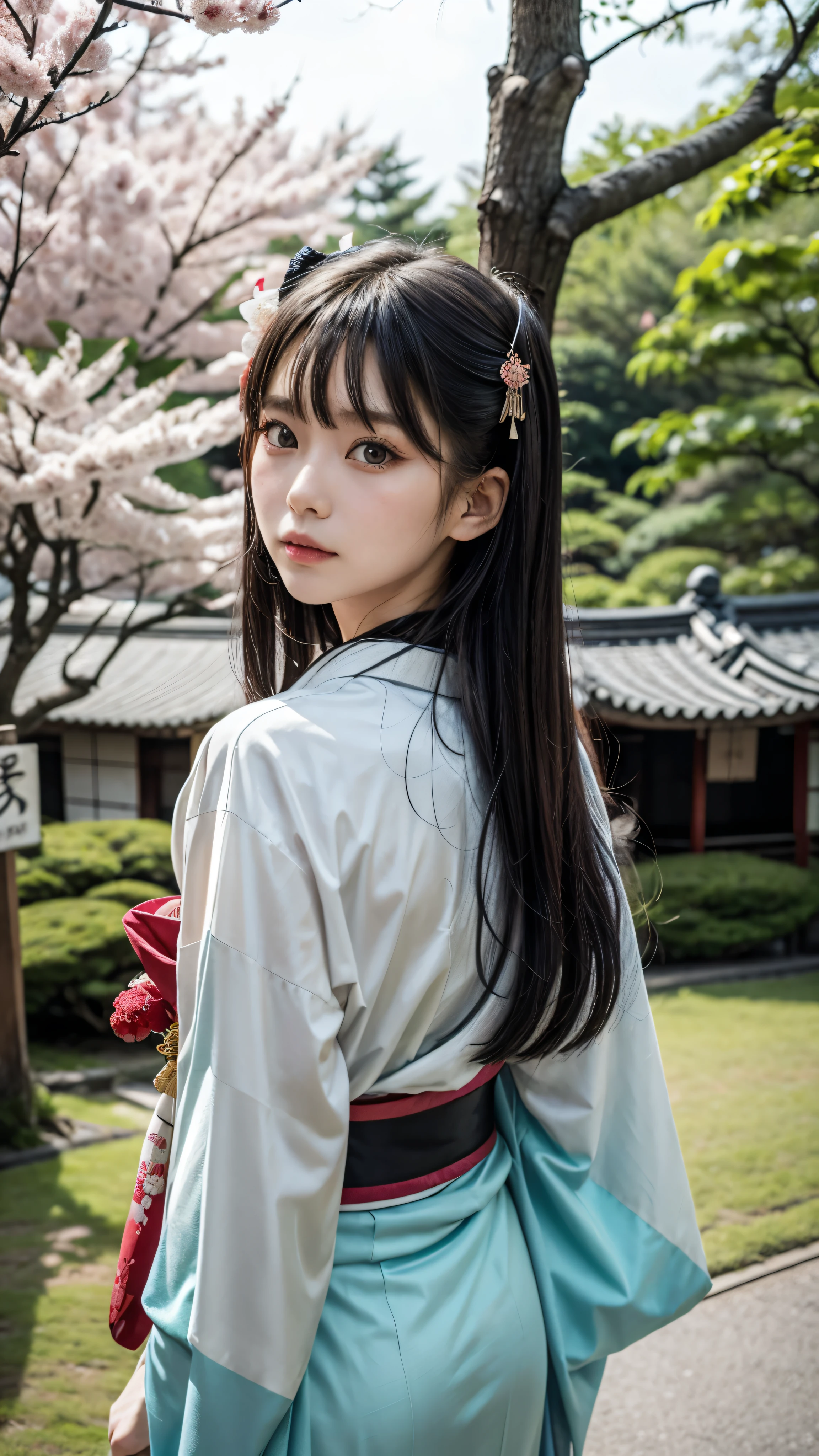 araffe dressed in a kimono standing in front of a tree, wearing kimono, japanese kimono, in kimono, japanese woman, wearing a kimono, geisha photo portrait, kimono, traditional geisha clothing, japanese geisha, portrait of a japanese girl, japaneese style, female geisha girl, japanese clothes, anime style mixed with fujifilm, sakura season