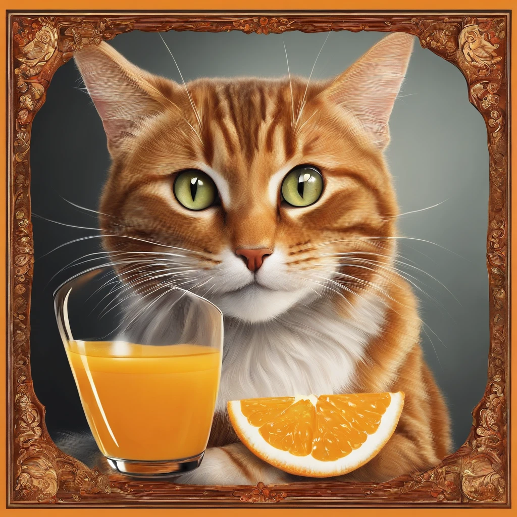 A super happy cat drinking orange juice